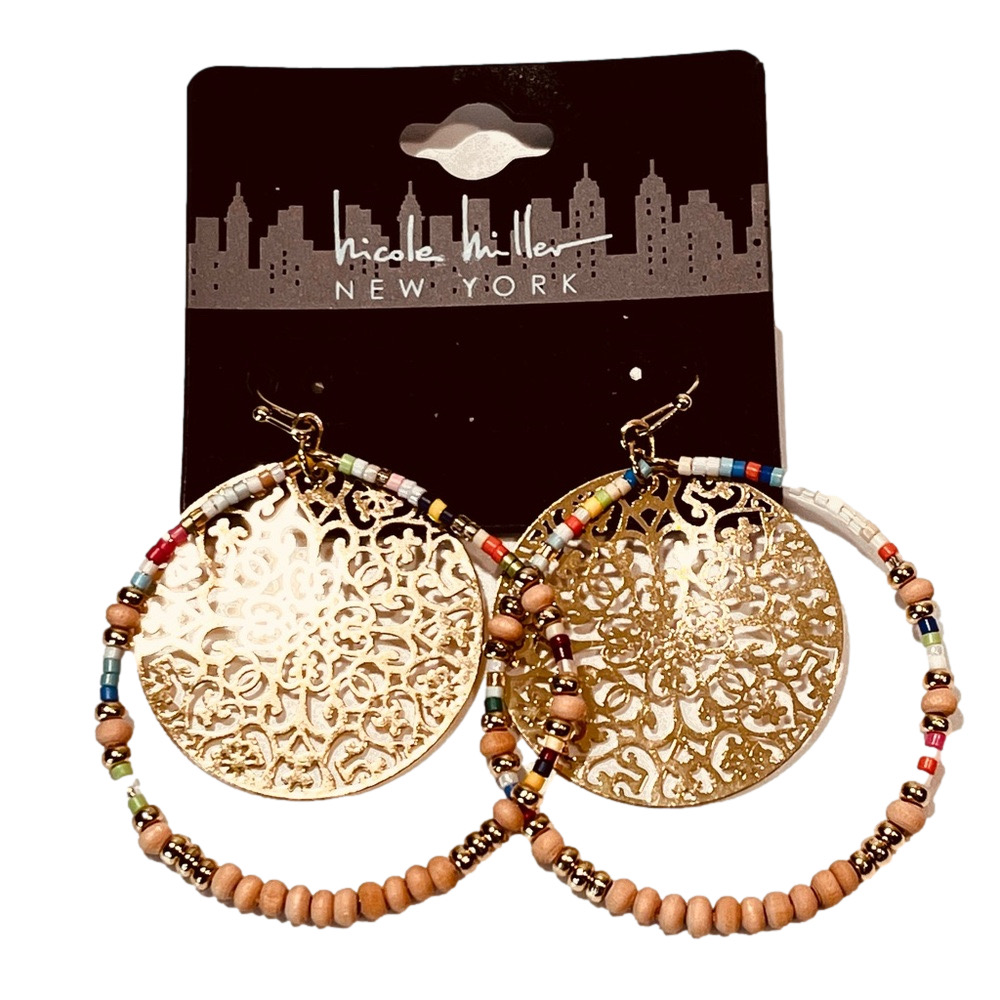 Designer Gold with Multicolor Beaded Hoop Earrings - Picture 1 of 14